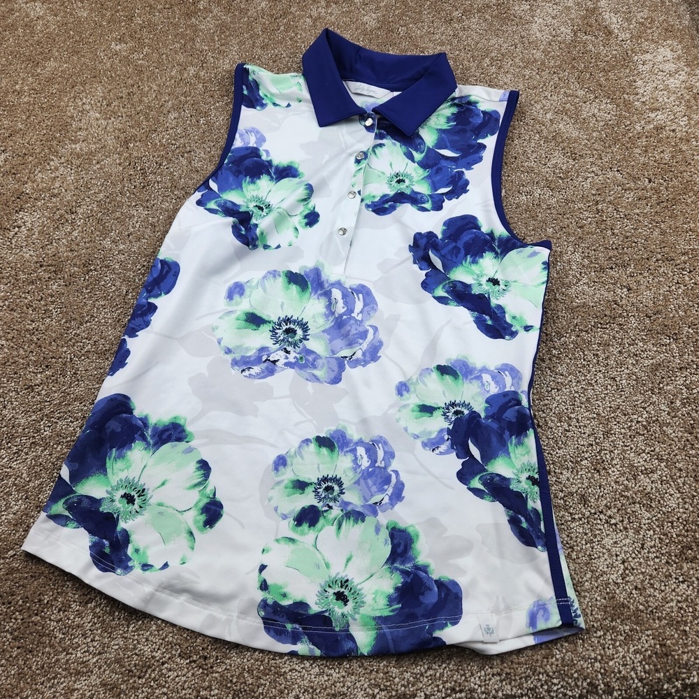 Women's Lady Hagen‎ Sleeveless GOLF Polo Shirt XS Tank Geometric Floral Paisley
